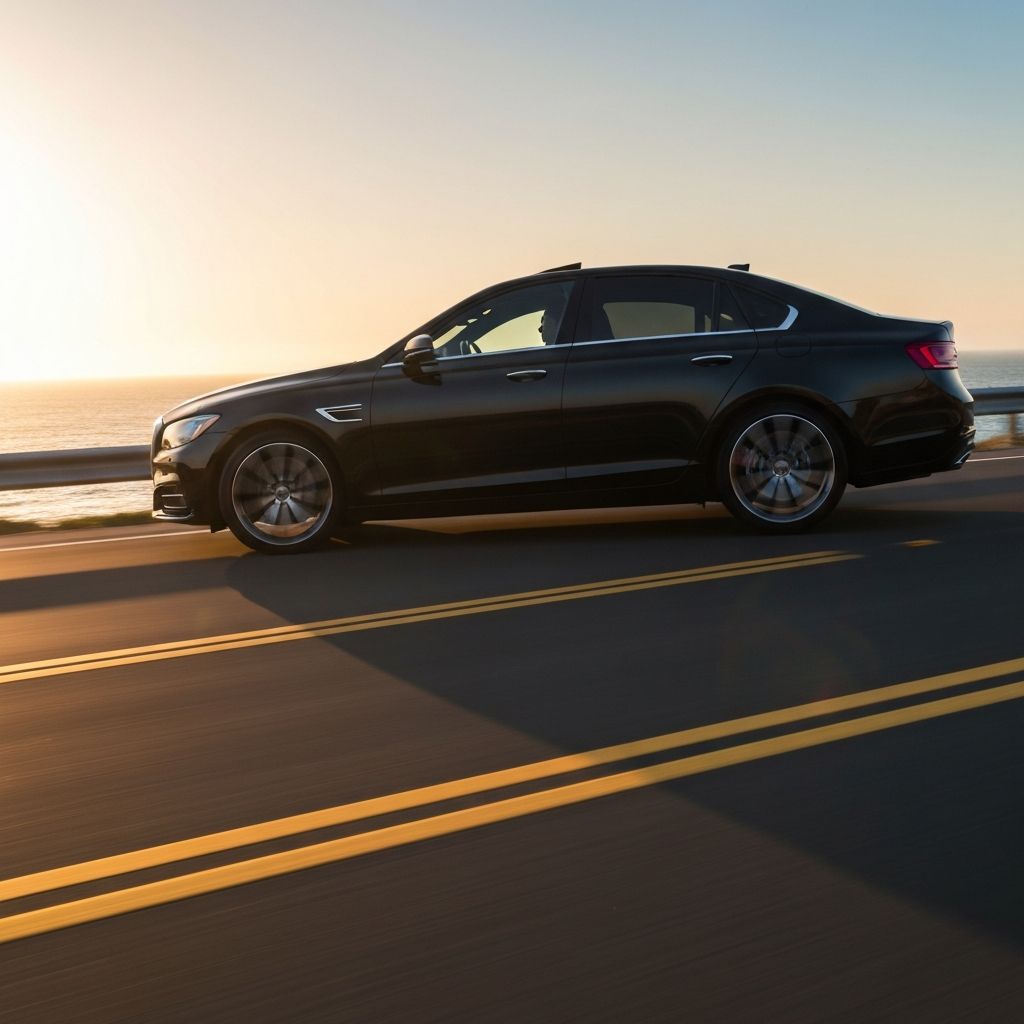 Premium car on coastal highway